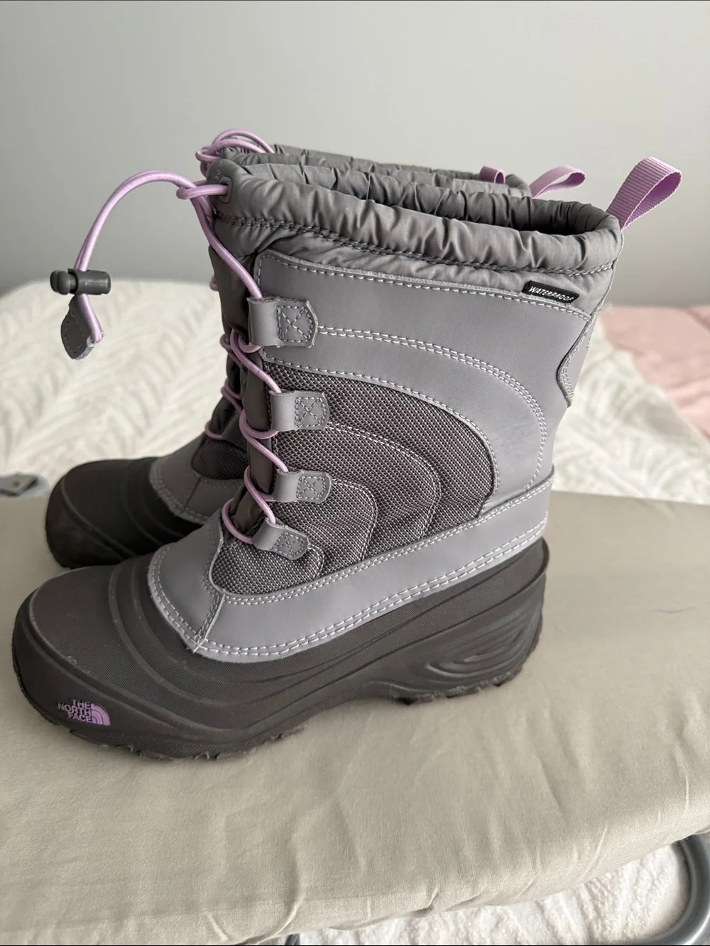 The North Face Kids Waterproof Winter Boots - Gray with Pink Accents